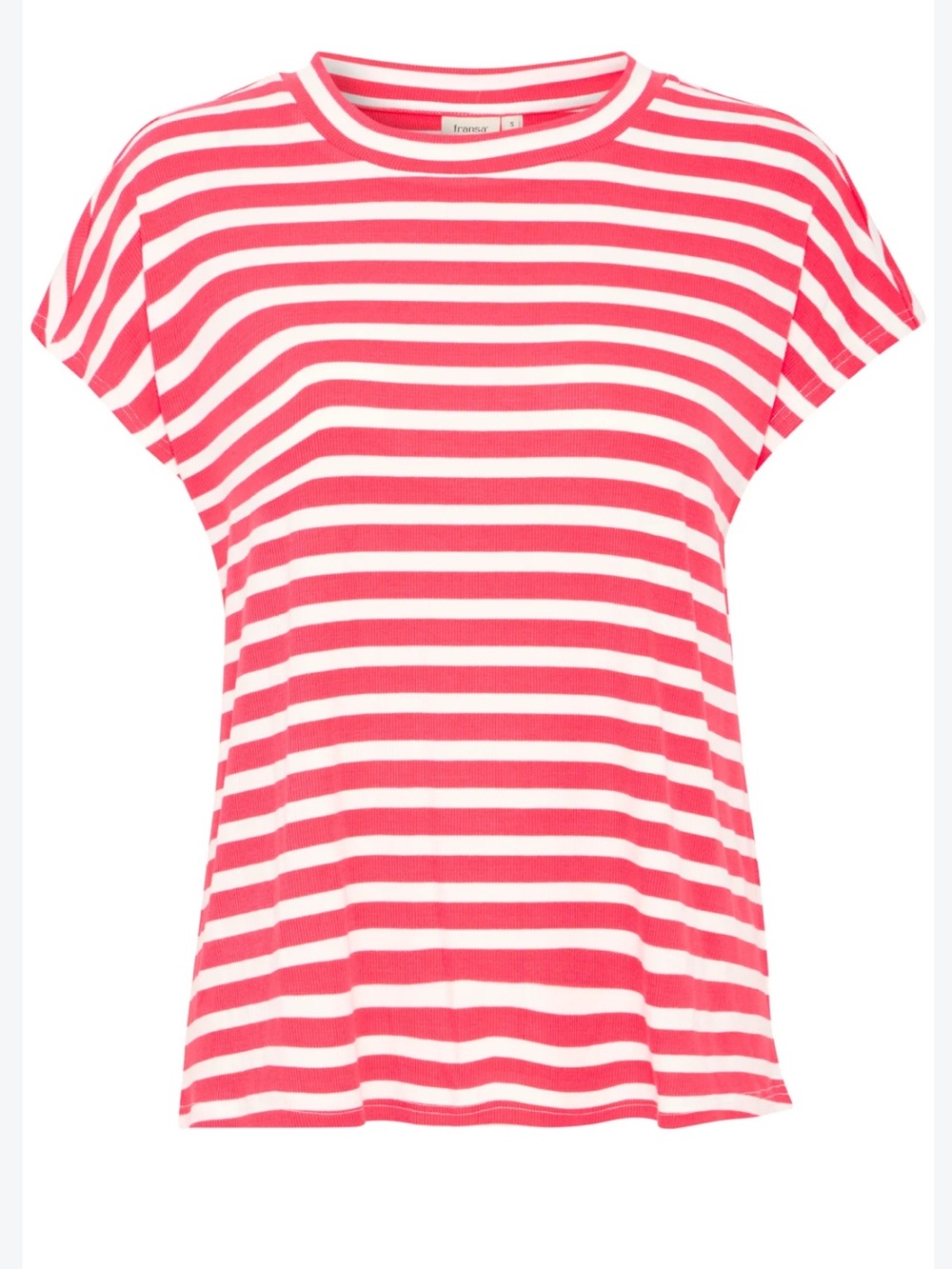 Striped Short Sleeve Crewneck Tee in Pink & White